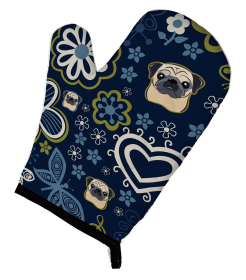 Pug - Fawn - Blue Flowers Dog Art Oven Mitt