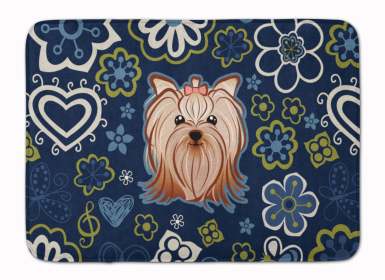 Yorkie/Yorkshire Terrier Blue Flowers Machine Washable Memory Foam Mat