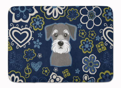 Schnauzer Blue Flowers Machine Washable Memory Foam Mat