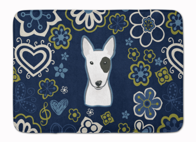 Bull Terrier Blue Flowers Machine Washable Memory Foam Mat