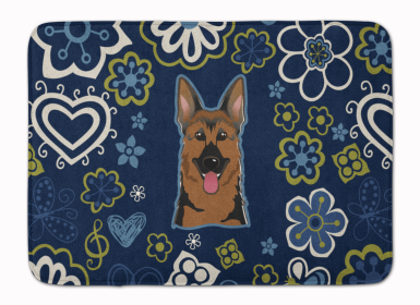 German Shepherd Blue Flowers Machine Washable Memory Foam Mat