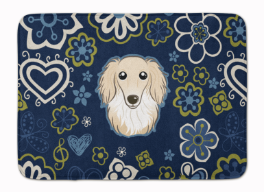 Dachshund - Longhair - Cr me - Blue Flowers Machine Washable Memory Foam Mat