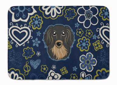 Dachshund - Longhair - Black and Tan - Blue Flowers Machine Washable Memory Foam Mat