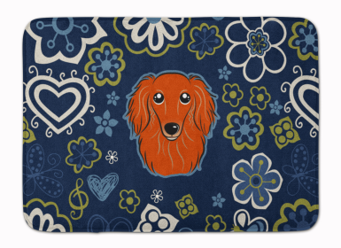 Dachshund - Longhair - Red - Blue Flowers Machine Washable Memory Foam Mat