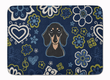 Dachshund - Smooth - Black and Tan - Blue Flowers Machine Washable Memory Foam Mat