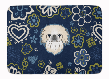 Pekingese Blue Flowers Machine Washable Memory Foam Mat