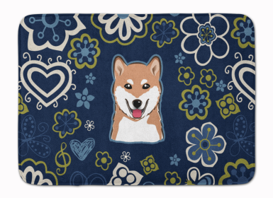 Shiba Inu Blue Flowers Machine Washable Memory Foam Mat