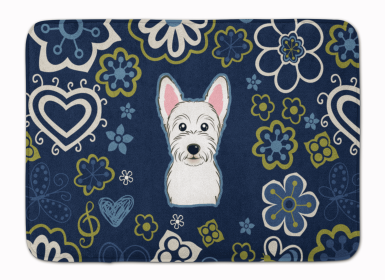 Westie/West Highland White Terrier Blue Flowers Machine Washable Memory Foam Mat