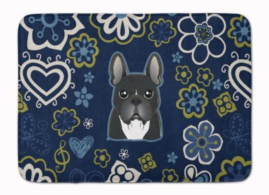 French Bulldog Blue Flowers Machine Washable Memory Foam Mat