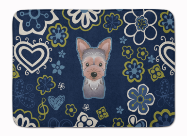 Yorkie/Yorkshire Terrier - Puppy - Blue Flowers Machine Washable Memory Foam Mat