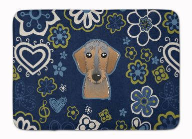 Dachshuhnd - Wirehair - Blue Flowers Machine Washable Memory Foam Mat