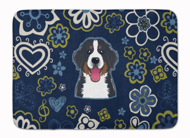 Bernese Mountain Dog Blue Flowers Machine Washable Memory Foam Mat