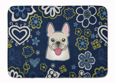 French Bulldog - Fawn - Blue Flowers Machine Washable Memory Foam Mat