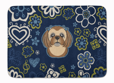 Shih Tzu - Chocolate/Brown - Blue Flowers Machine Washable Memory Foam Mat