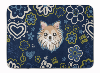 Chihuahua Blue Flowers Machine Washable Memory Foam Mat