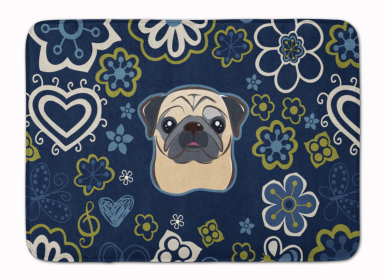 Pug - Fawn - Blue Flowers Machine Washable Memory Foam Mat