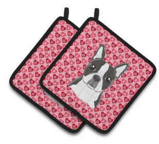 Boston Terrier 2 XOXO Pair of Potholders