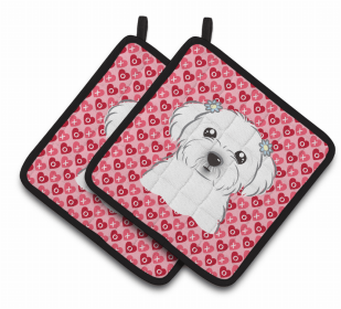 Maltese 2 XOXO Pair of Potholders