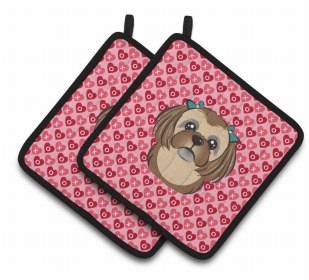 Shih Tzu XOXO Pair of Potholders