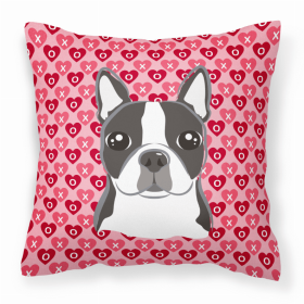 Boston Terrier XOXO Hearts Fabric Decorative Pillow