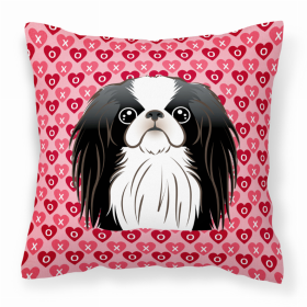 Japanese Chin XOXO Hearts Fabric Decorative Pillow