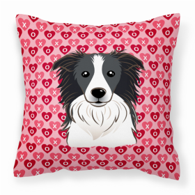 Border Collie XOXO Hearts Fabric Decorative Pillow