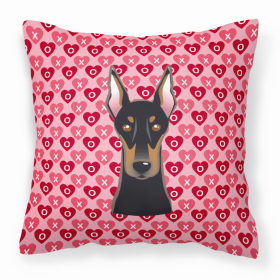 Doberman XOXO Hearts Fabric Decorative Pillow