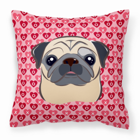 Pug XOXO Hearts Fabric Decorative Pillow