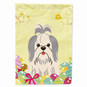 Shih Tzu - Silver and White Easter Eggs Breed Themed Flag Canvas