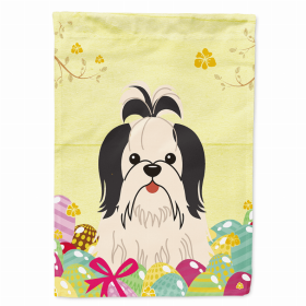 Shih Tzu - Black and White Easter Eggs Breed Themed Flag Canvas