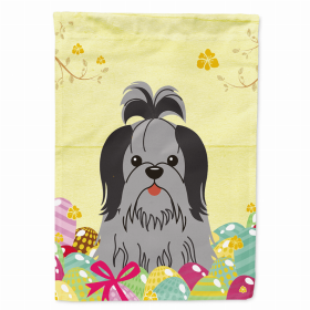 Shih Tzu - Black and Silver Easter Eggs Breed Themed Flag Canvas