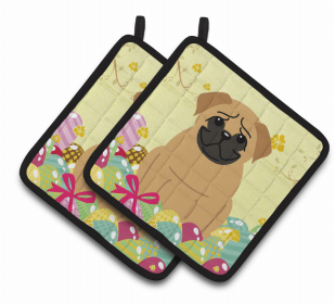 Pug - Brown Easter Eggs Dog Pair of Potholders