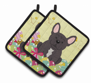 French Bulldog - Brindle Easter Eggs Dog Pair of Potholders