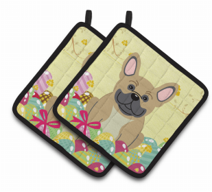 French Bulldog - Cream Easter Eggs Dog Pair of Potholders