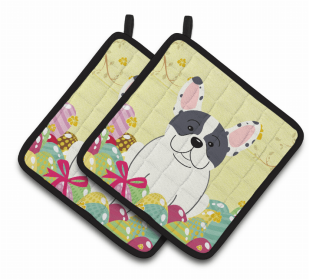 French Bulldog - Piebald Easter Eggs Dog Pair of Potholders