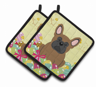 French Bulldog - Brown Easter Eggs Dog Pair of Potholders