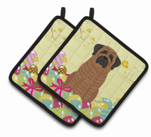 Mastiff - Brindle Easter Eggs Dog Pair of Potholders