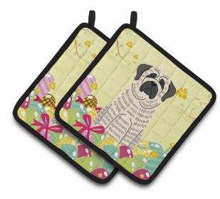 Mastiff - Brindle and White Easter Eggs Dog Pair of Potholders