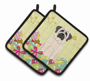 Mastiff - White Easter Eggs Dog Pair of Potholders