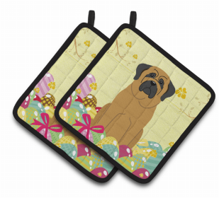 Mastiff Easter Eggs Dog Pair of Potholders