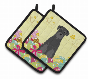 Schnauzer - Standard - Black Easter Eggs Dog Pair of Potholders