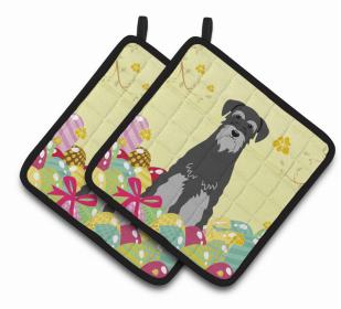 Schnauzer - Standard - Black and Grey Easter Eggs Dog Pair of Potholders