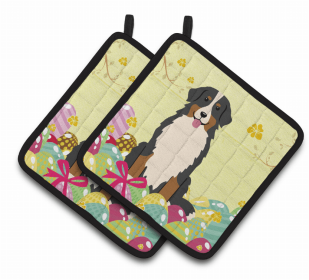 Bernese Mountain Dog Easter Eggs Dog Pair of Potholders