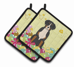 Greater Swiss Mountain Dog Easter Eggs Dog Pair of Potholders