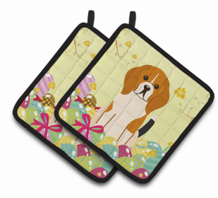 Beagle Easter Eggs Dog Pair of Potholders