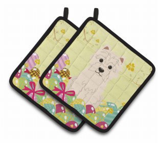 West Highland White Terrier Easter Eggs Dog Pair of Potholders