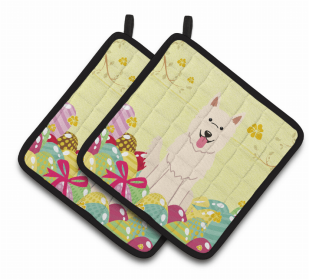 German Shepherd - White Easter Eggs Dog Pair of Potholders