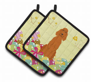 Irish Setter Easter Eggs Dog Pair of Potholders