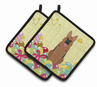 German Shepherd Easter Eggs Dog Pair of Potholders