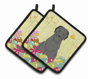 Briard - Black Easter Eggs Dog Pair of Potholders